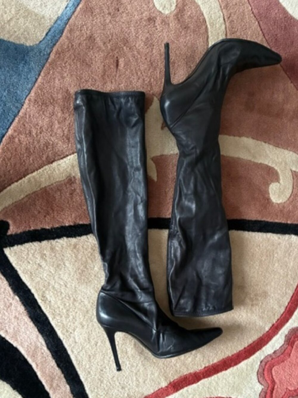 $$$$ ST. JOHN LUX NAPA LEATHER TALL (OTK?) STRETCH STILETTO BOOTS 8 1/2 ITALY